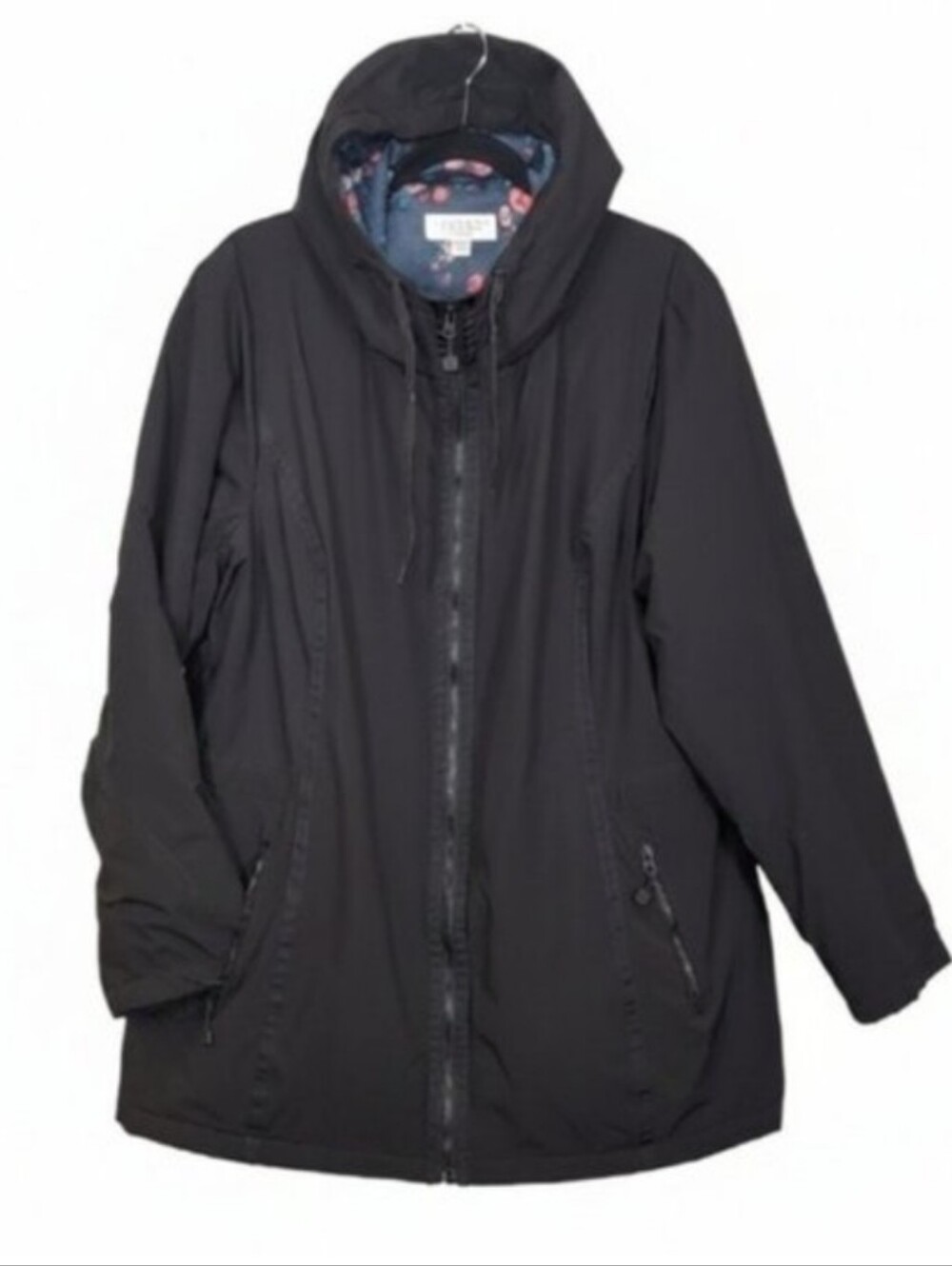 Laundry By Shelli Segal Black Jacket Womens Plus Size 1X Floral Lining Hooded